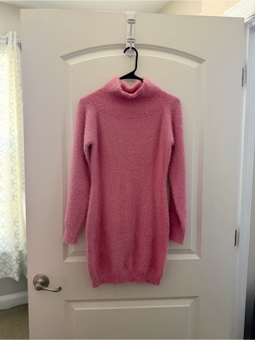 Pink Fuzzy Turtleneck Sweater Dress